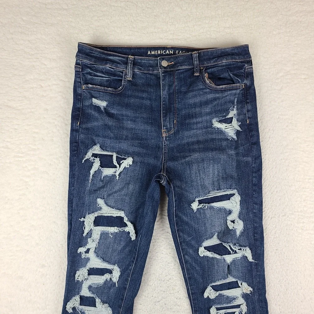 American Eagle Jeans Womens 14 Super Hi Rise Jegging Next Level Stretch Distress